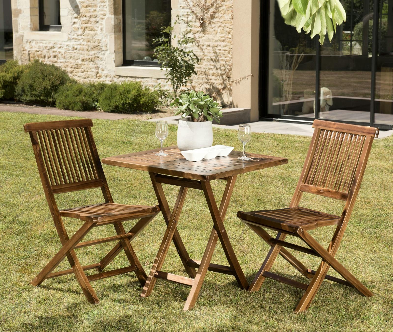 Salle à manger de jardin table pliante et chaises teck massif SUMMER