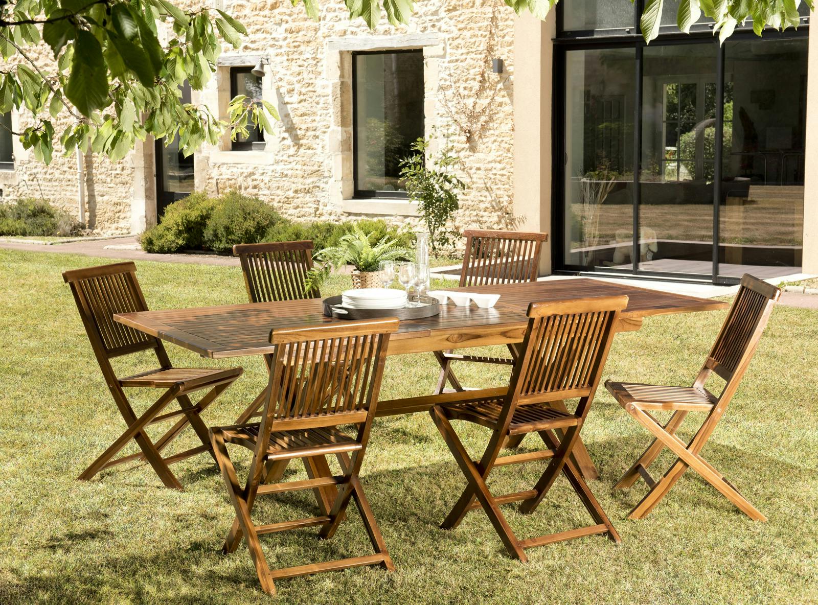 Salle à manger en teck massif pour extérieur table + 6 chaises SUMMER