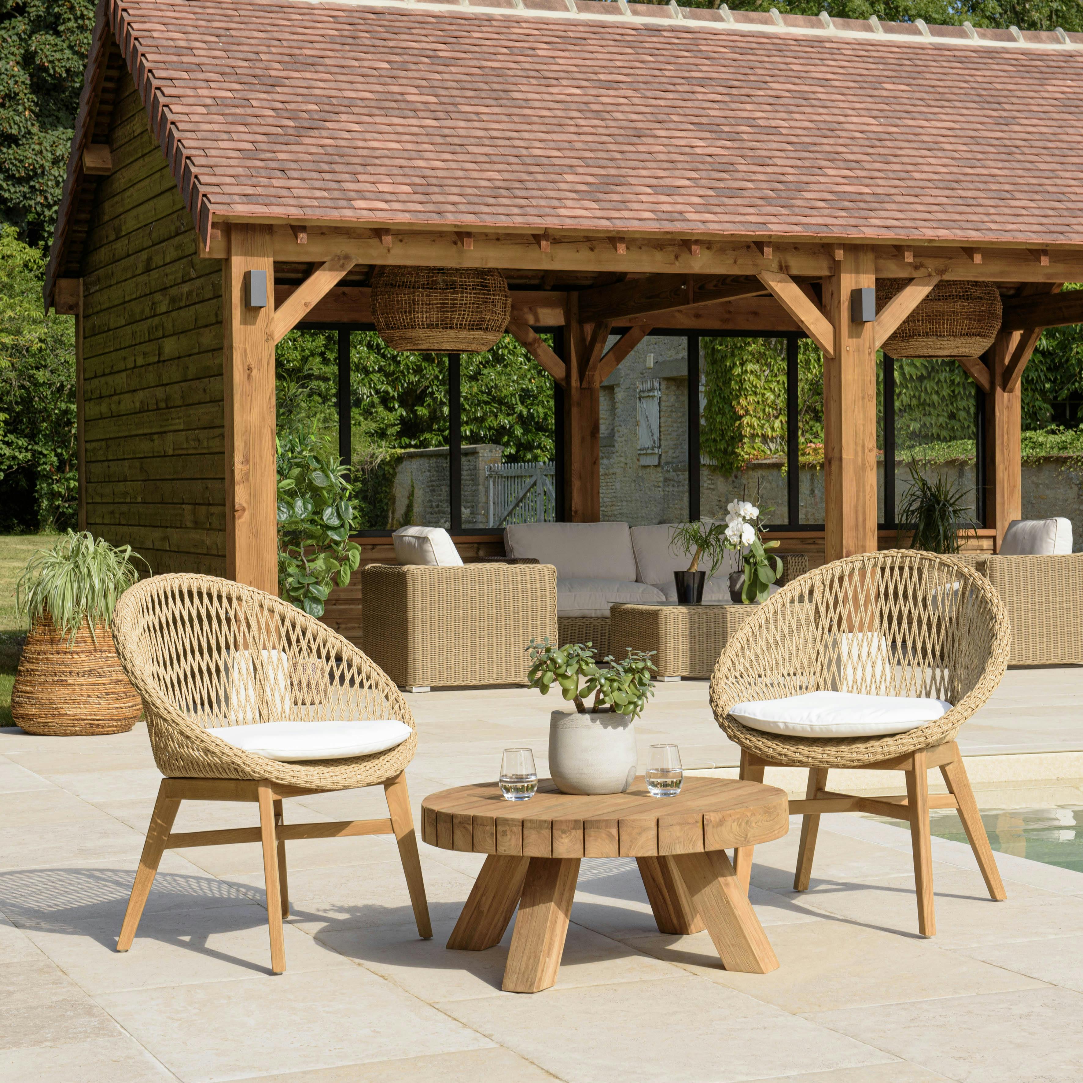 Salon de détente de jardin en teck 2 fauteuils arrondis LUMIO