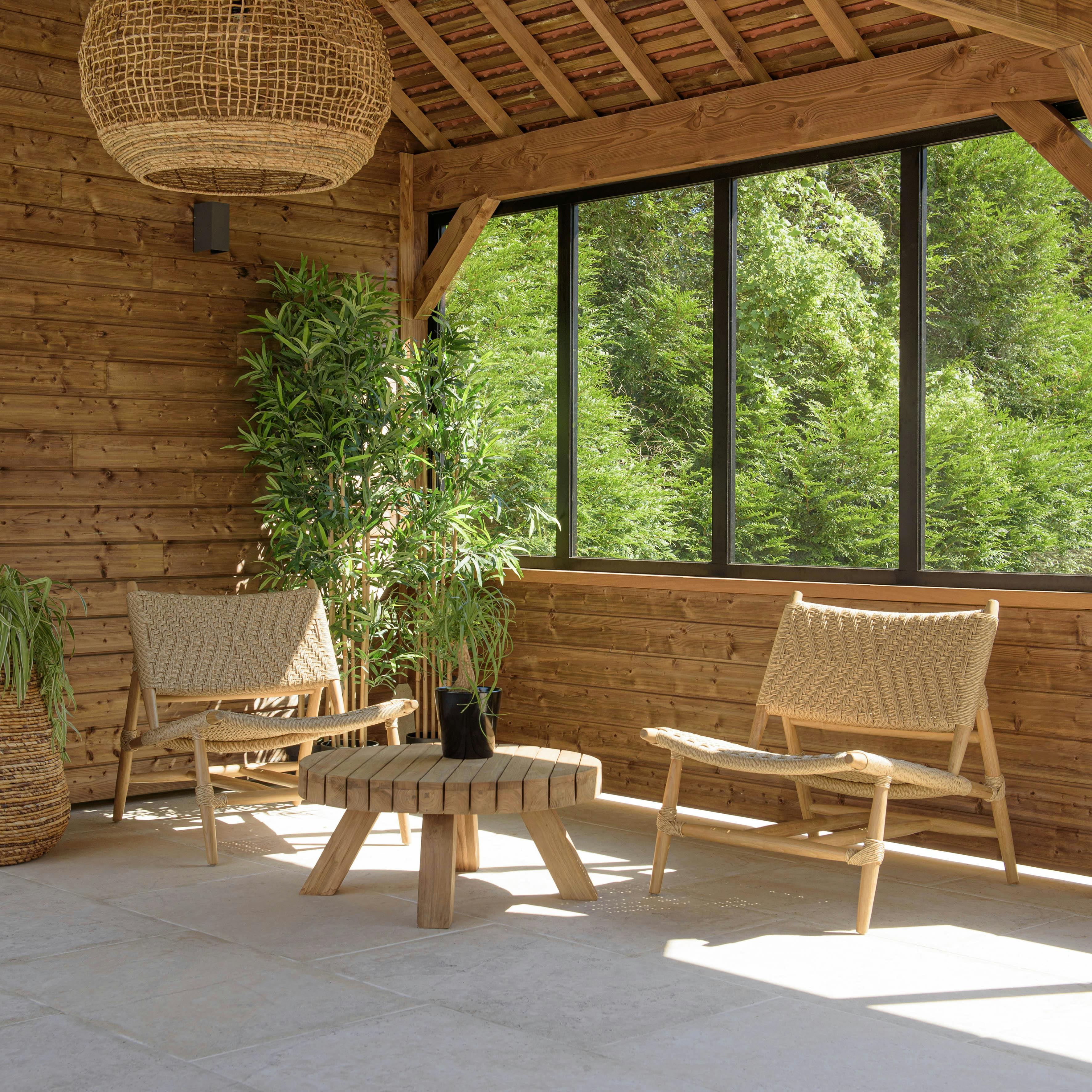 Salon de détente de jardin en teck 2 fauteuils LUMIO