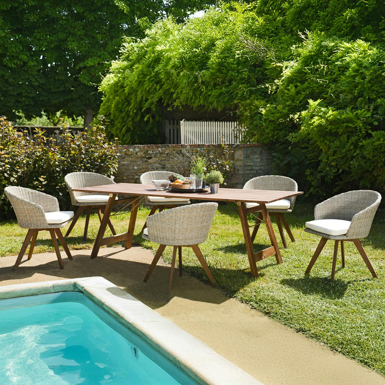 Salon de jardin 1 table 220 + 6 fauteuils BAHIA