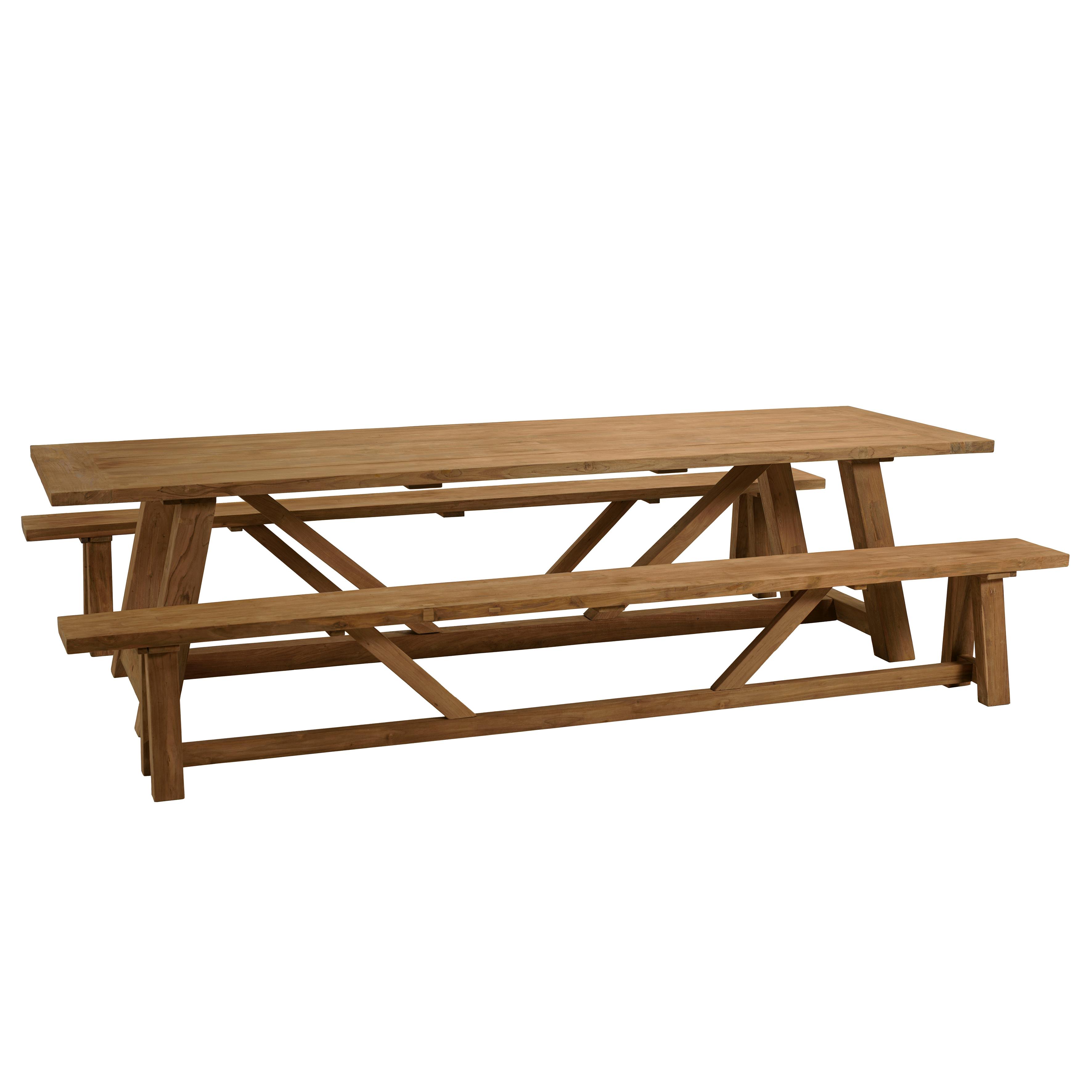 Salon de jardin 1 table et 2 bancs en bois de teck recyclé SANTO