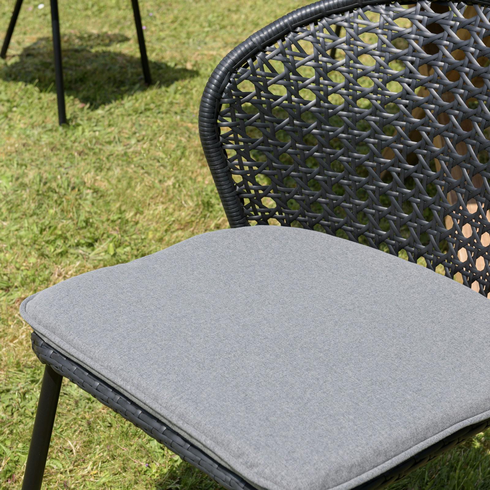 Salon de jardin 1 table ronde métal noir D70 cm - 2 chaises rotin synthétique noir coussin gris GIJON