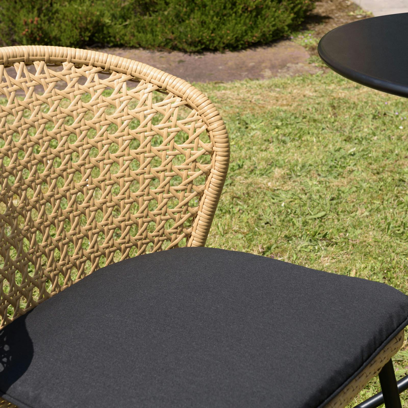 Salon de jardin 1 table ronde teck D120 cm - 4 chaises rotin synthétique couleur naturelle avec coussin GIJON