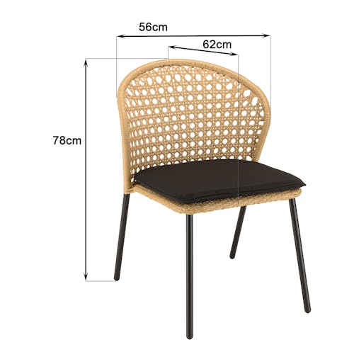 Salon de jardin 1 table ronde teck D120 cm - 4 chaises rotin synthétique couleur naturelle avec coussin GIJON