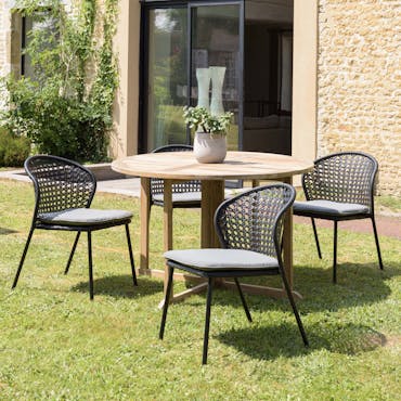 Salon de jardin 1 table teck 180x100 cm - 6 chaises blanches pieds