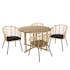 Salon de jardin 1 table ronde teck D120 cm - 4 fauteuils rotin synthétique ajouré couleur naturelle coussin noir GIJON