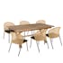 Salon de jardin 1 table teck 180x100 cm - 6 chaises rotin synthétique couleur naturelle coussin noir GIJON