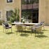 Salon de jardin 1 table teck 180x100 cm - 6 fauteuils cordage couleur naturelle 2 coussins noirs GIJON