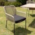 Salon de jardin 1 table teck 180x100 cm - 6 fauteuils cordage couleur naturelle coussin noir GIJON
