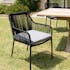 Salon de jardin 1 table teck 180x100 cm - 6 fauteuils cordage noir 1 coussin gris GIJON
