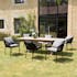 Salon de jardin 1 table teck 180x100 cm - 6 fauteuils cordage noir 2 coussins gris GIJON