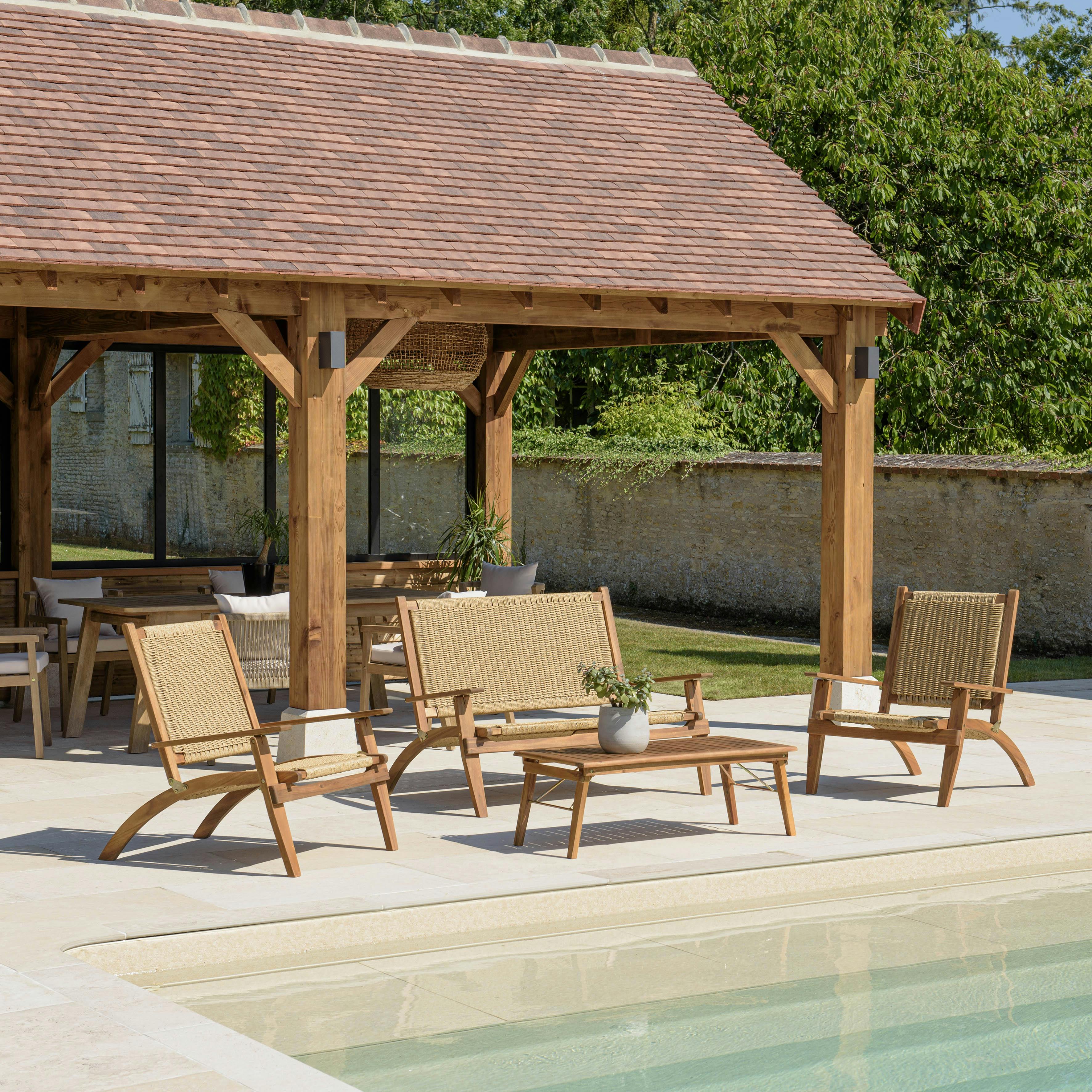 Salon de jardin 4 places acacia huilé et rotin synthétique OSTIA