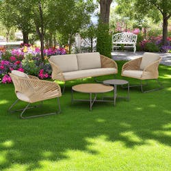 Salon de jardin 4 places avec tables basses, couleur jaune pâle MENDOZA