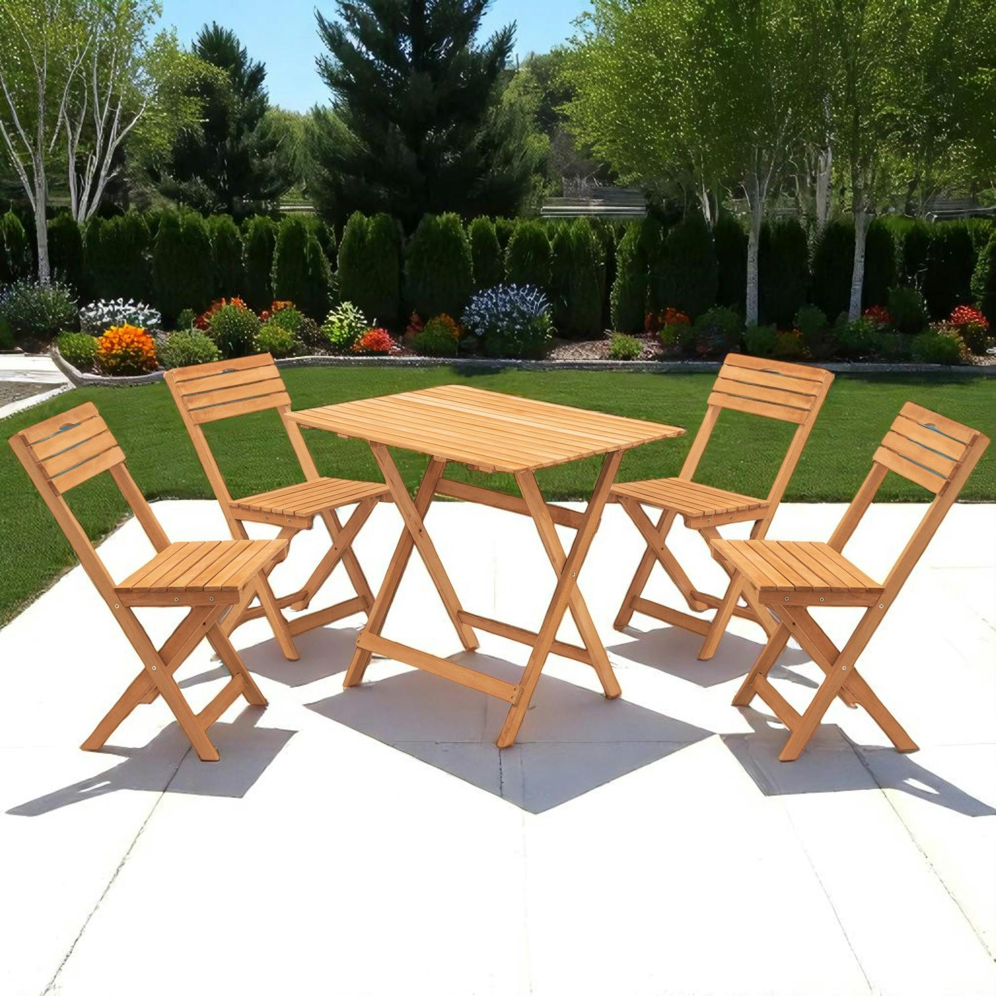 Salon de jardin balcon - pliant, bois massif (5 pièces) SORA