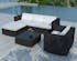 Salon de Jardin COPACABANA en résine noire et coussins tissu blanc écru