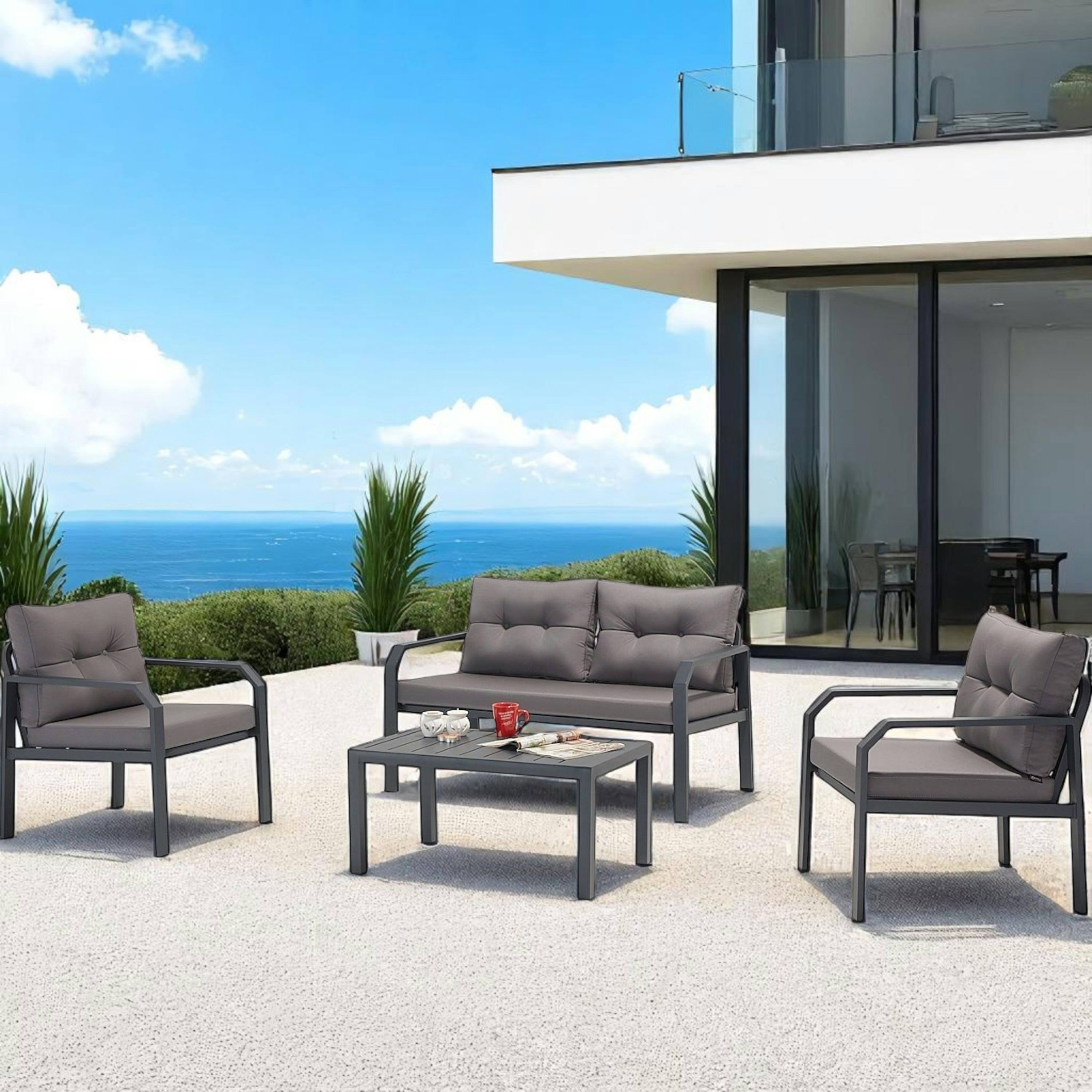 Salon de jardin détente en aluminium anthracite LOS