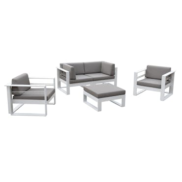 Salon de jardin en aluminium blanc coussins taupe SAINT TROPEZ