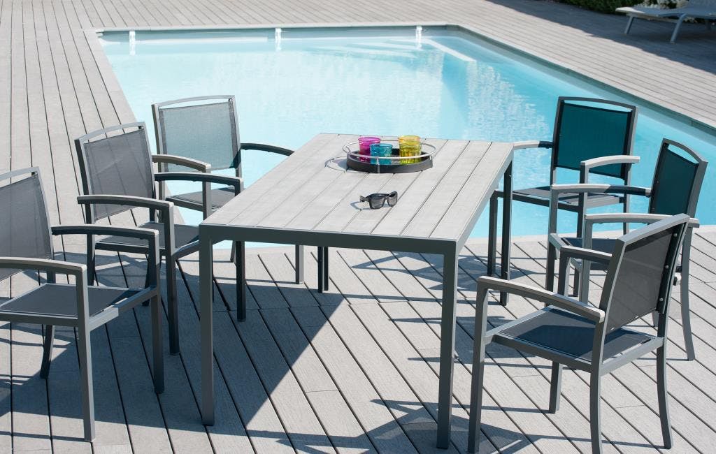 Salon de jardin en aluminium Table rectangulaire 180cm 6 fauteuils PALMYRE