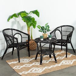 Salon de jardin en rotin noir (2 fauteuils, 1 table basse) COPENHAGUE