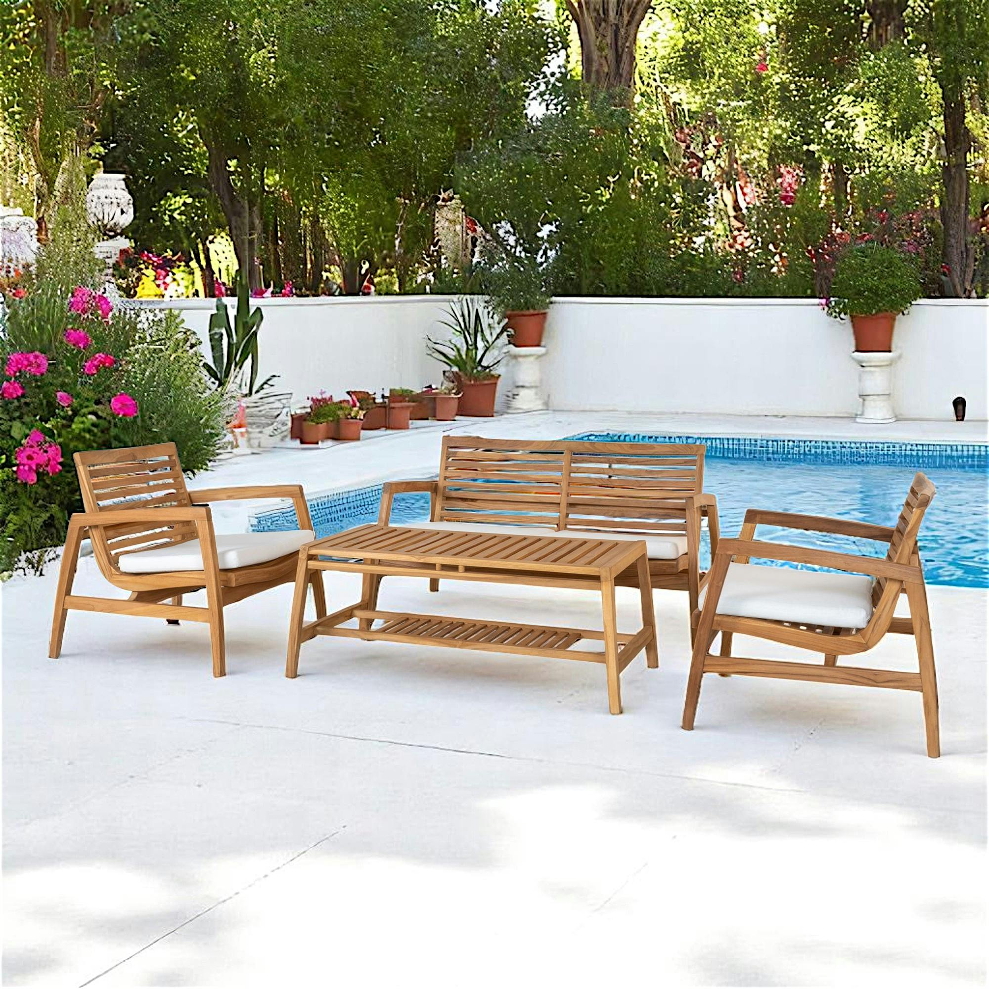 Salon de jardin en teck (1 canapé, 2 fauteuils, 1 table basse) MENDOZA