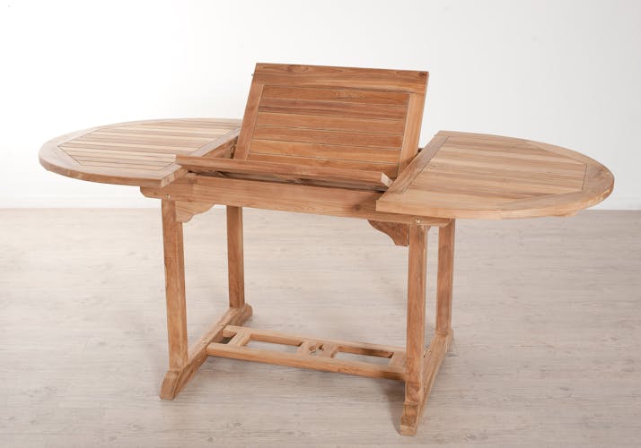 Salon de jardin en teck Table ovale 120/180 cm et 6 chaises Java pliantes SUMMER