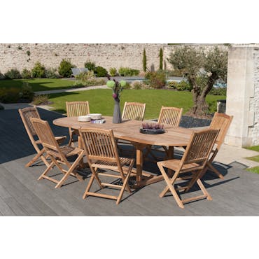  Salon de jardin en Teck table ovale 200/300cm 8 chaises SUMMER
