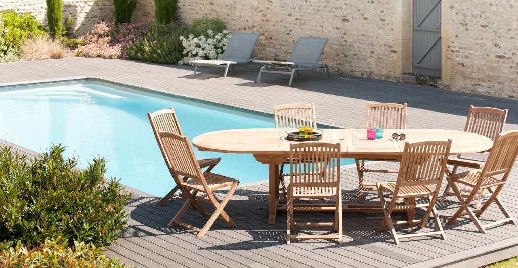 Salon de jardin en Teck table ovale 200/300cm 8 chaises SUMMER