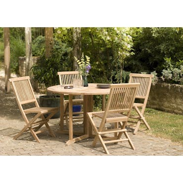  Salon de jardin en Teck table ronde 120cm 4 chaises SUMMER