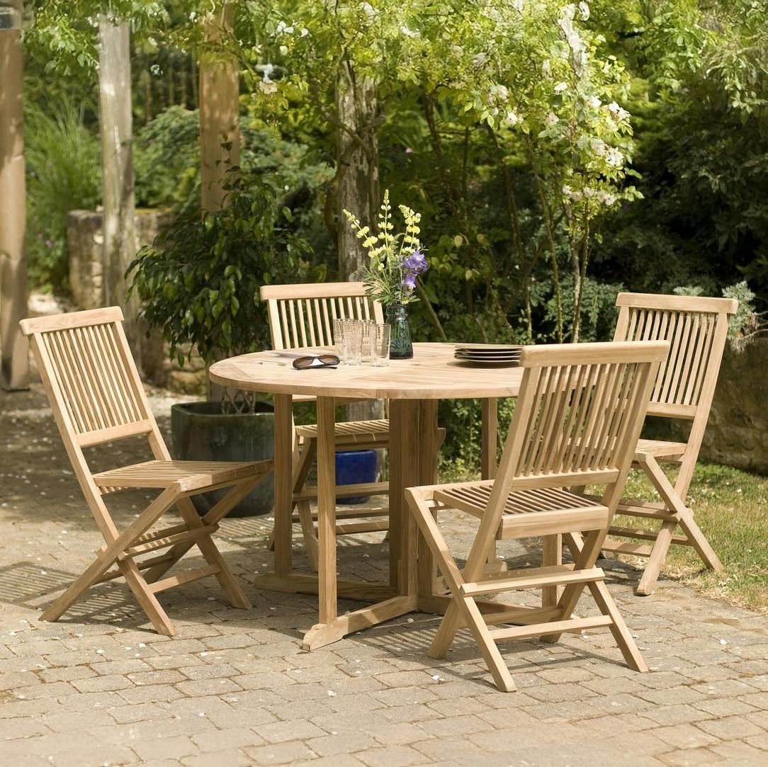 Salon de jardin en Teck table ronde 120cm 4 chaises SUMMER