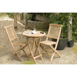 Salon de jardin en Teck table ronde 2 chaises 60cm SUMMER