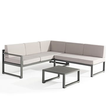 Salon de Jardin RELAX 3 pièces en aluminium gris anthracite et coussins tissu gris clair