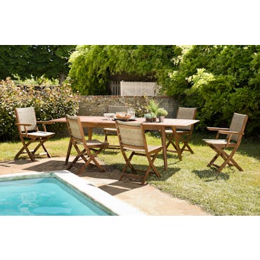  Salon de jardin SUMMER (1 table de jardin extensible 180x240, 4 chaises de jardin, 2 fauteuils de jardin pliants)