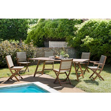  Salon de jardin SUMMER (1 table de jardin pliante acacia 220x90, 4 chaises de jardin, 2 fauteuils de jardin)