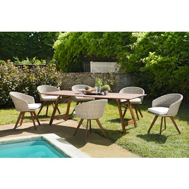  Salon de jardin SUMMER (1 table de jardin pliante acacia 220x90, 6 fauteuils de jardin)