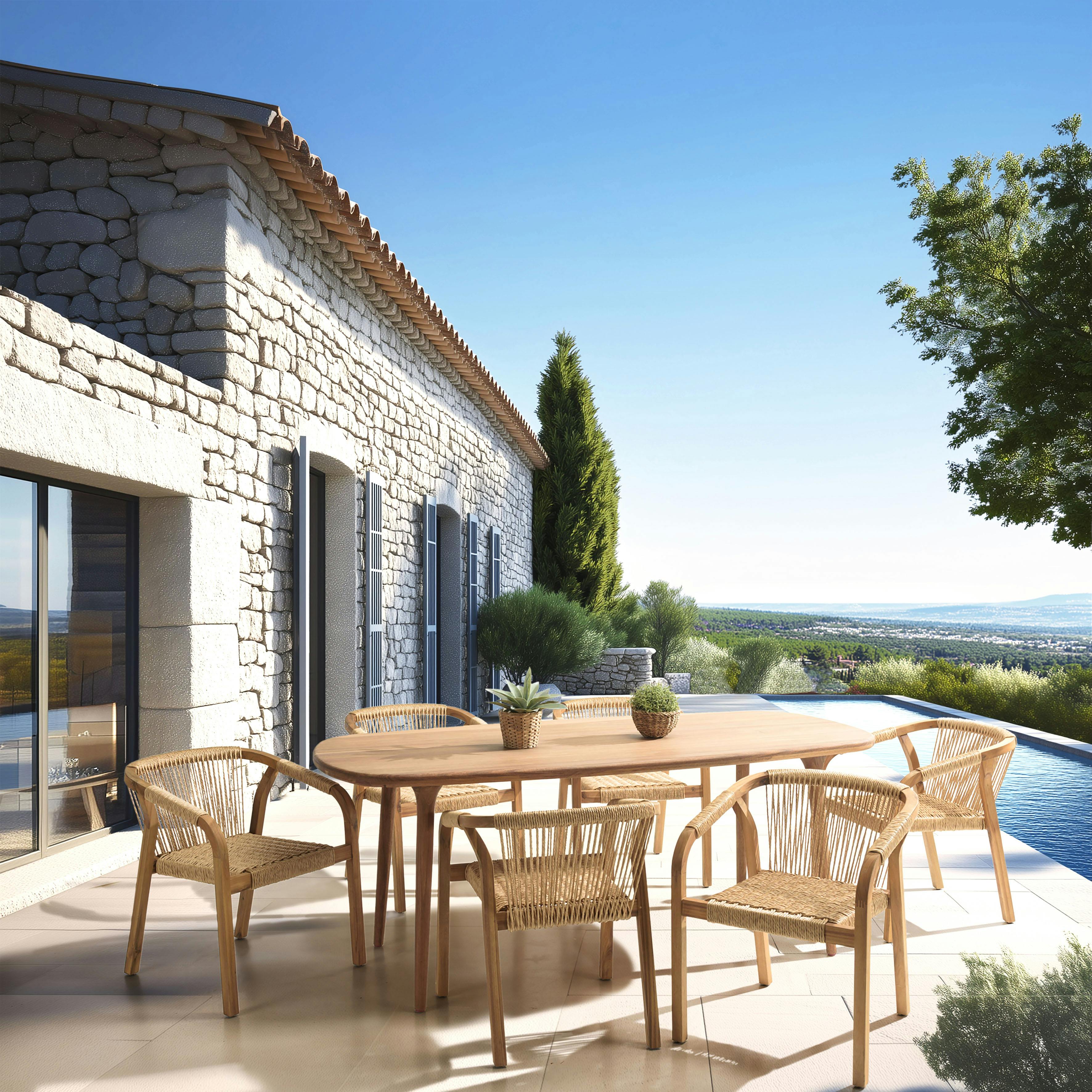 Salon de jardin table 200 cm 6 fauteuils OSTIA