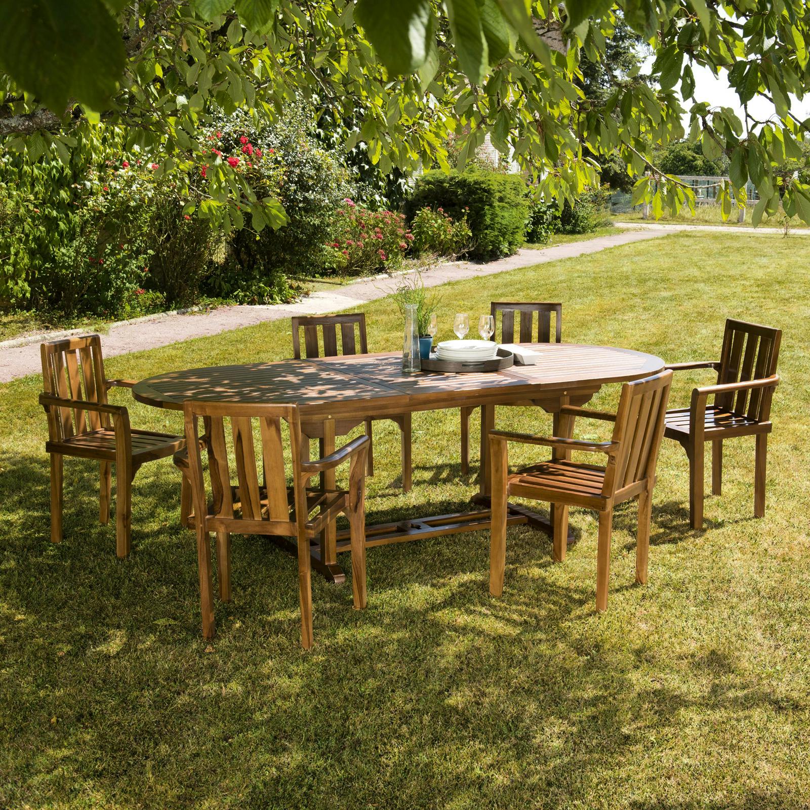 Salon de jardin table + chaises en teck massif MACAO