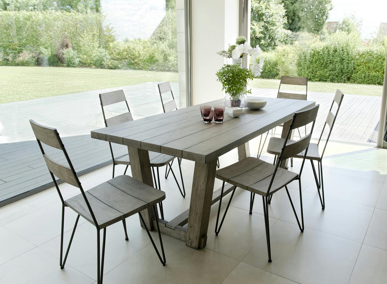 Salon de Jardin Teck Acier Table 200x90cm + 6 chaises DETROIT ref. 30020825