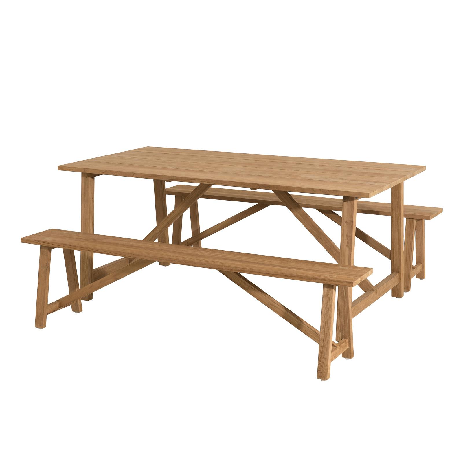 Salon de Jardin Teck Table 180x100 + 2 bancs BERGEN ref. 30020833