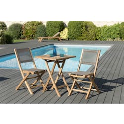Salon de Jardin Teck Table carrée 60x60 + 2 chaises pliantes SUMMER ref. 30020849