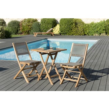  Salon de Jardin Teck Table carrée 60x60 + 2 chaises pliantes SUMMER ref. 30020849