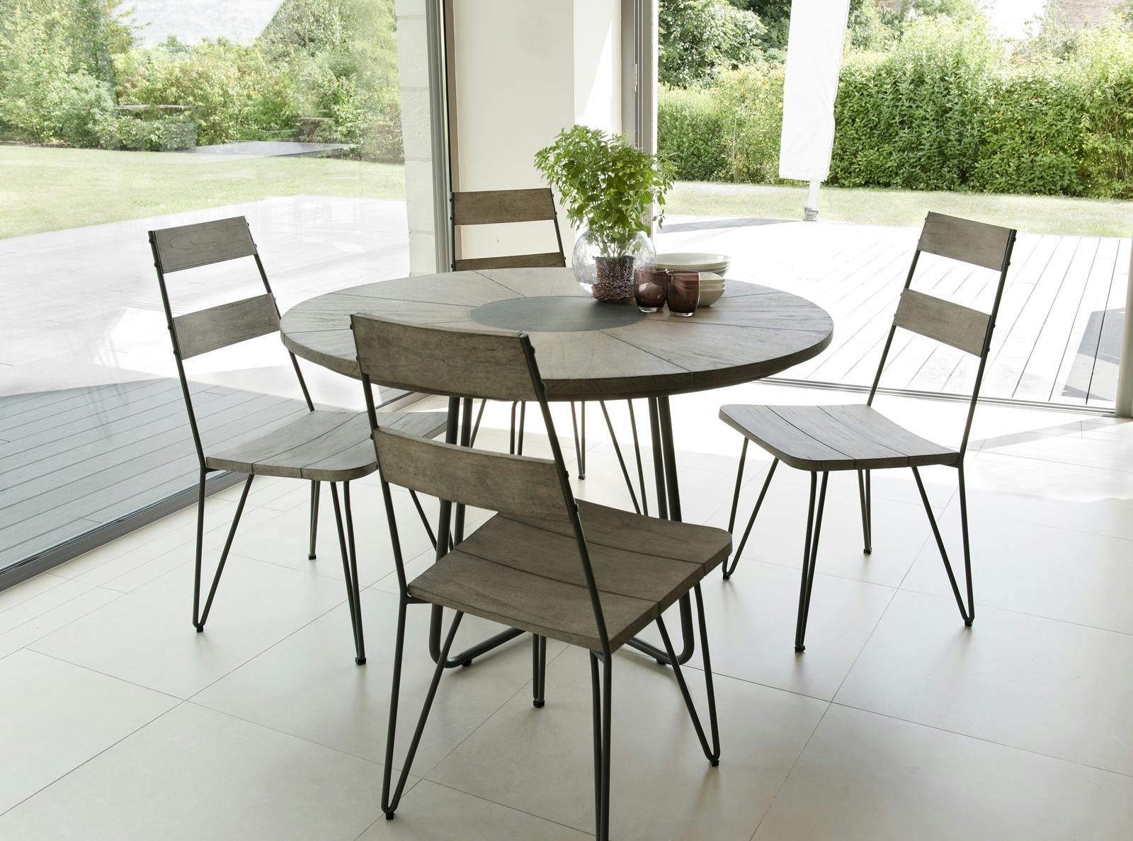 Salon de Jardin Teck Table D120 + 4 chaises DETROIT ref. 30020826