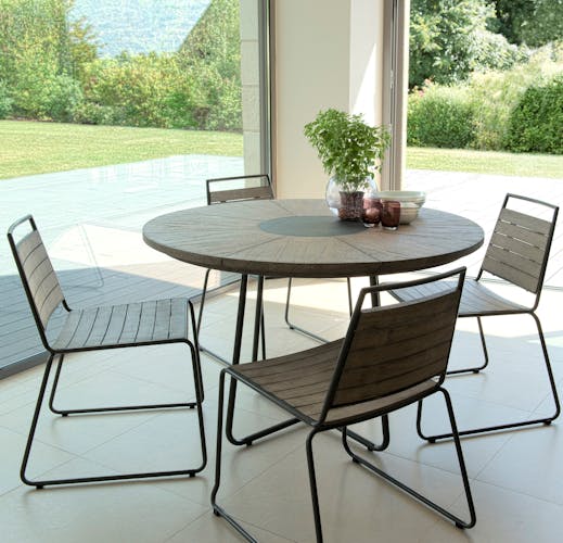 Salon de Jardin Teck Table D120 + 4 chaises empilables DETROIT ref. 30020827