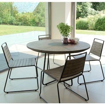 Salon de Jardin Teck Table D120 + 4 chaises empilables DETROIT ref. 30020827