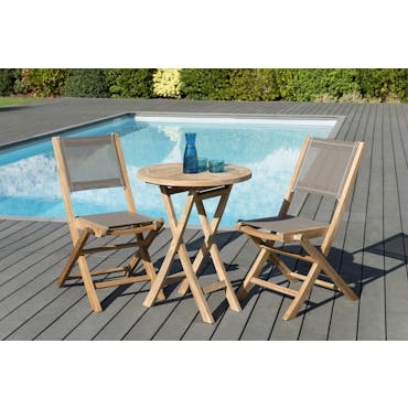  Salon de Jardin Teck Table D60 + 2 chaises pliantes SUMMER ref. 30020847