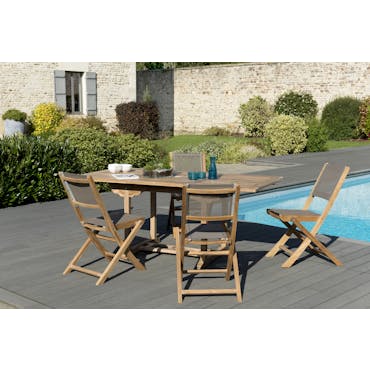  Salon de Jardin Teck Table extensible 120/180 + 4 chaises pliantes SUMMER ref. 30020844
