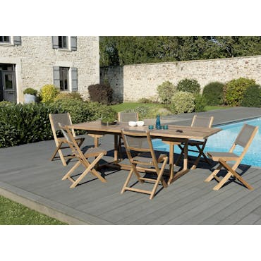  Salon de Jardin Teck Table extensible 180/240 + 6 chaises pliantes SUMMER ref. 30020845