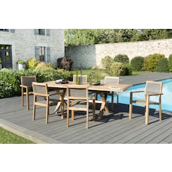 Salon de Jardin Teck Table extensible 180/240 + 6 fauteuils empilables SUMMER ref. 30020851