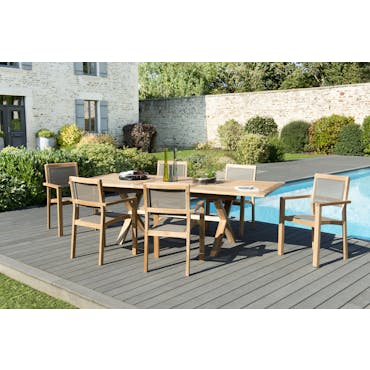  Salon de Jardin Teck Table extensible 180/240 + 6 fauteuils empilables SUMMER ref. 30020851