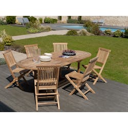 Salon de jardin Teck table ovale 180x100cm 6 chaises SUMMER